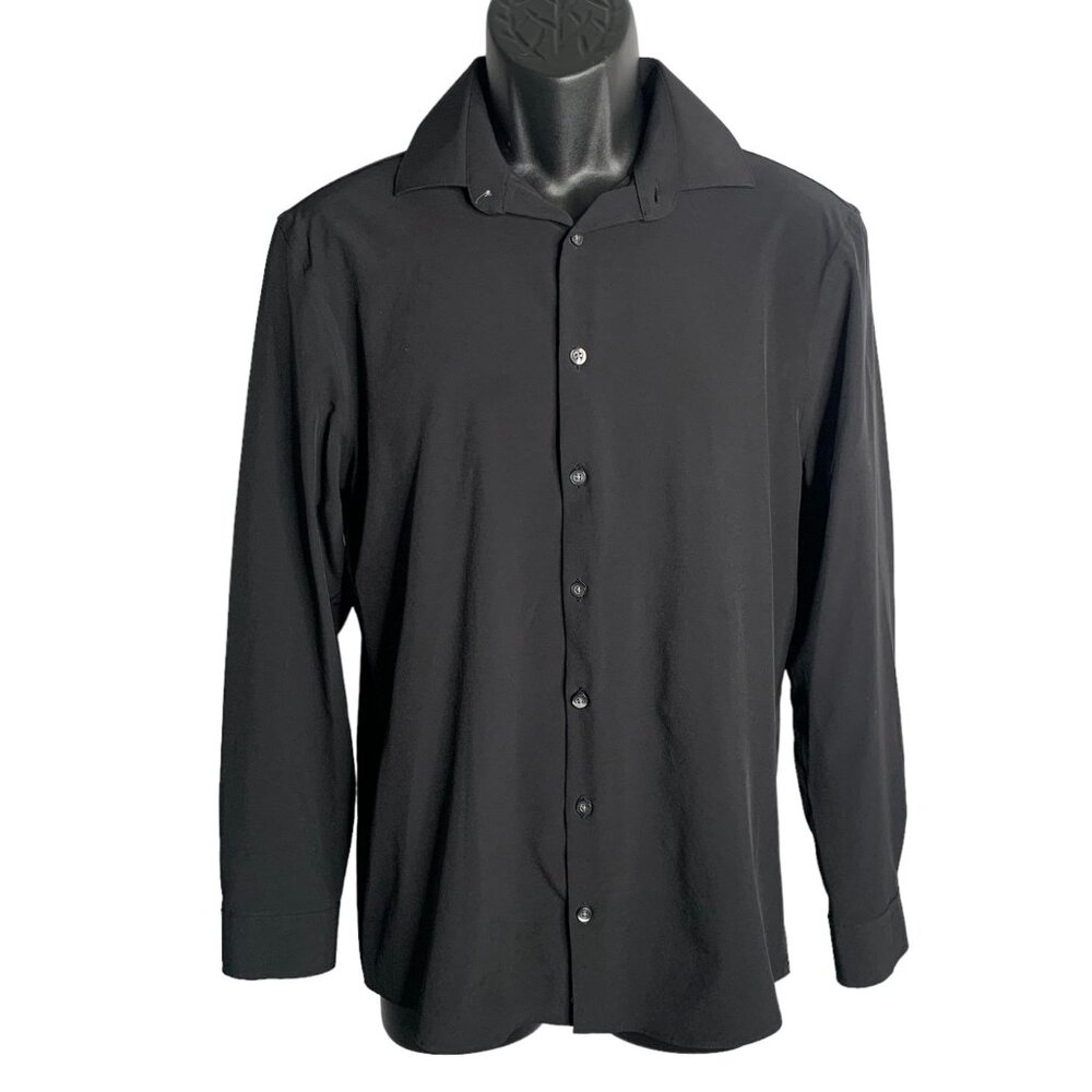 JF J Ferrar Slim Fit Button Up Shirt M Black Long Sleeves Collared Stretch